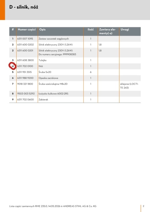 Nóż STIHL do kosiarki RME 235 Orginał