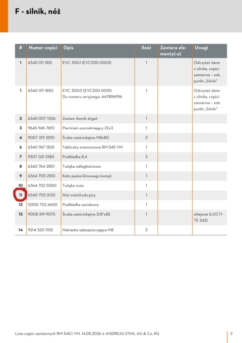Nóż STIHL do kosiarki RM 545 VM Orginał