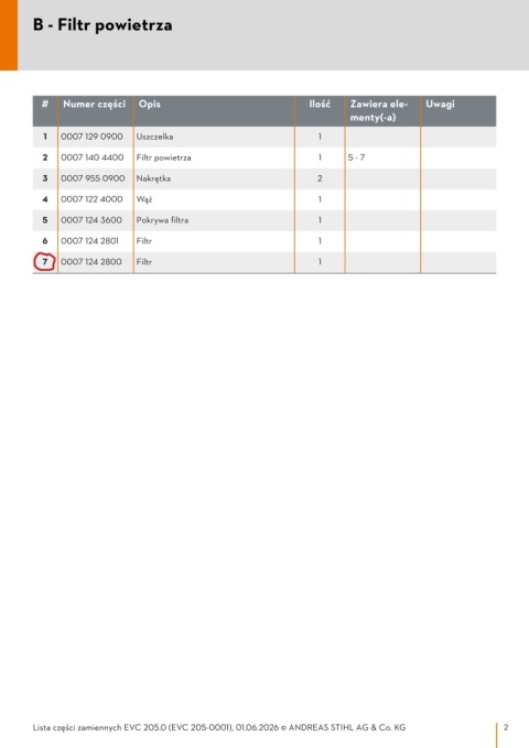 Orginalny filtr powietrza EVC 205 (EVC 205-0001, EVC 205-0002)