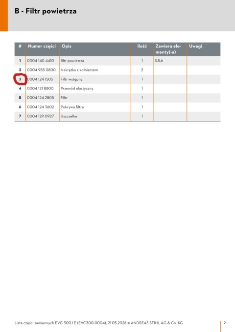 Orginalny filtr powietrza wstępny do silnika Loncin EVC 300,0/ EVC 300,1