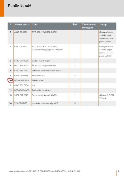 Pista noża STIHL 00007025010 Orginalna