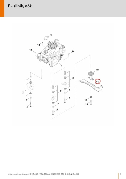 STIHL Nóż kosiarki RM 545/ VIKING MB 545 Orginał