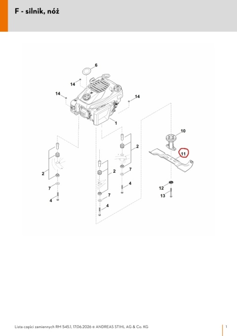 STIHL Nóż kosiarki RM 545/ VIKING MB 545 Orginał