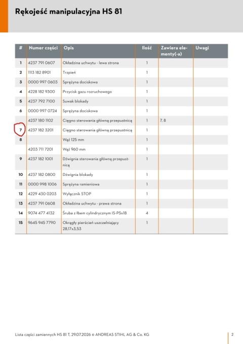 STIHL Cięgno sterowania główną przepustnicą Orginał