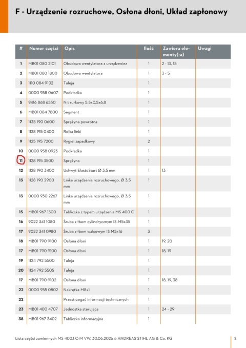 STIHL Sprężyna zapadki podwójna Orginał