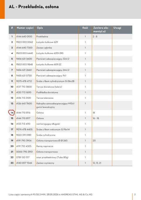 Orginalna osłona STIHL 41447108116 do pracy na tarczy